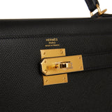 Hermes Kelly Sellier 28 Black Epsom Gold Hardware