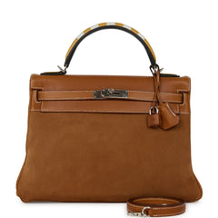 Pre-owned Hermes Grizzly Kelly Retourne 32 Fauve Au Galop Barenia Palladium Hardware