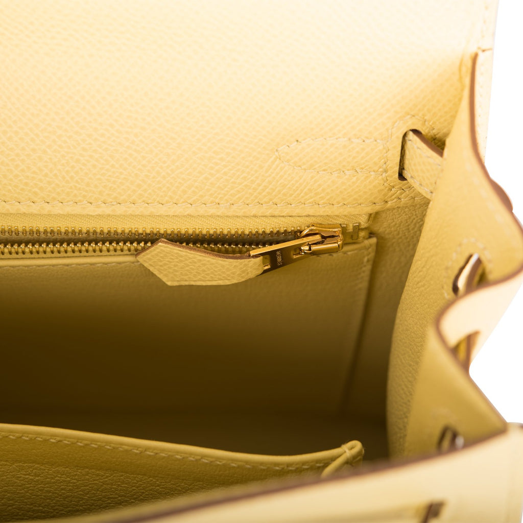 Hermès Kelly 25cm Sellier Veau Epsom 1Z Jaune Poussin Gold