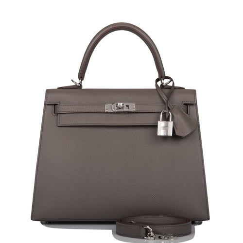 HERMES Kelly 28 inside stitch Hand bag Togo leather Brown Etoupe Grey Used  Women