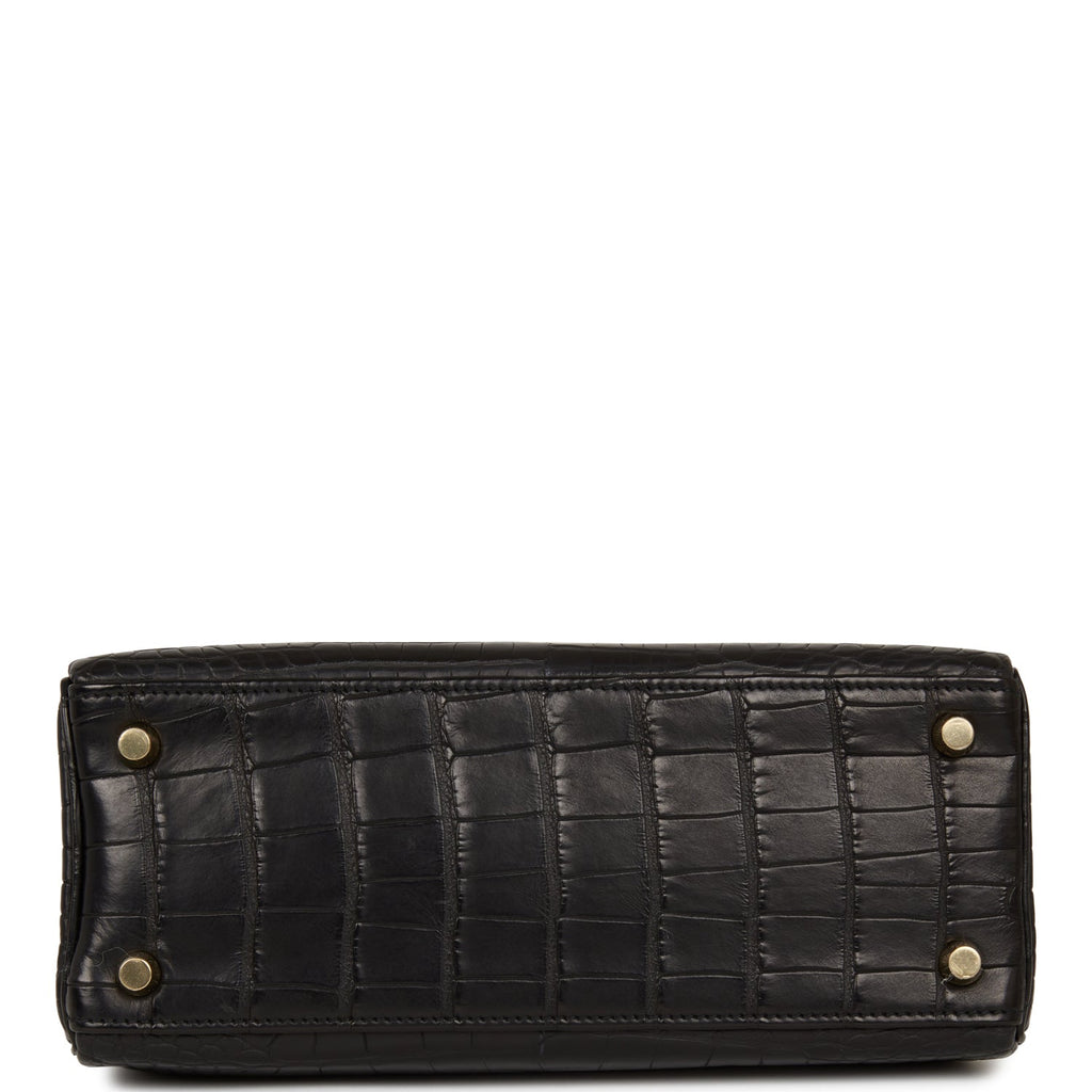 Hermès Kelly 25 Noir (Black) Alligator Mississippi Matte Gold Hardware