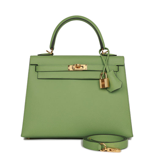 Hermes Kelly Sellier 25 Vert Criquet Epsom Gold Hardware
