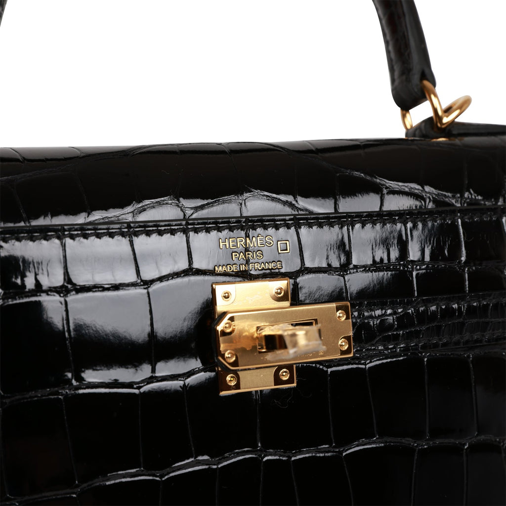 Hermès Kelly 25 Retourne Black Matte Alligator Gold Hardware