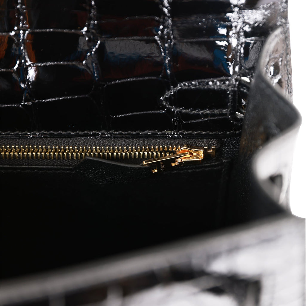 Hermès Kelly 25 Noir (Black) Sellier Crocodile Niloticus Lisse Palladi —  The French Hunter