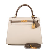 Hermes Special Order (HSS) Kelly Sellier 25 Etoupe and Craie Epsom brushed Gold Hardware
