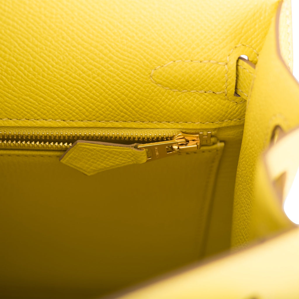 Hermes Kelly 25 Lime Epsom Sellier Shoulder Bag Gold Hardware Fluo Yellow Rare