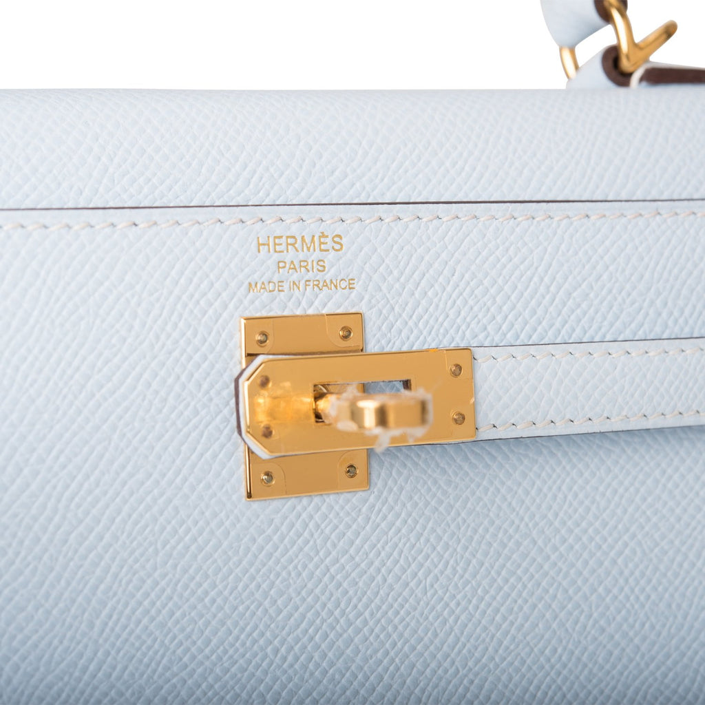 Rent Buy HERMÈS Kelly 25 Sellier Blue Brume Epsom Gold Hardware 2020, Y
