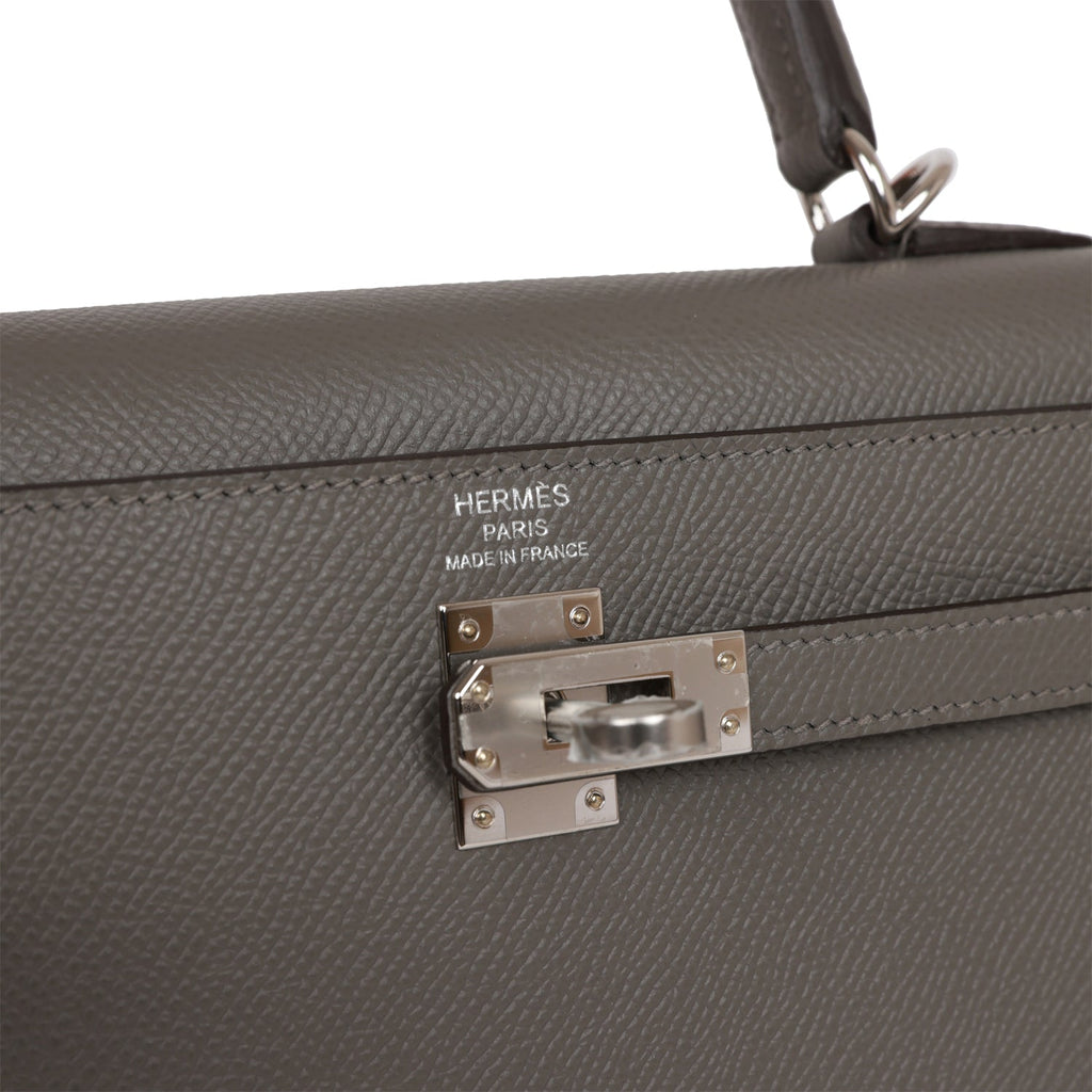 Hermes HSS Kelly Sellier 25 Gris Perle and Black Chevre Palladium Hardware  – Madison Avenue Couture