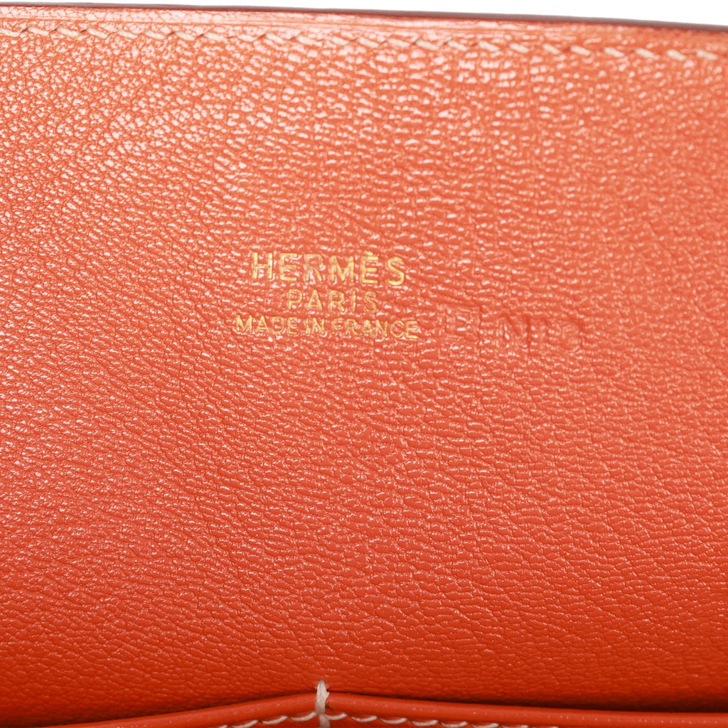 Vintage Hermes Kelly Retourne 28 Orange Dalmatian Buffalo Gold