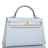 Hermès Mini Kelly Special Order Blue Brume, Vert Jade & Gold Epsom PHW Bag