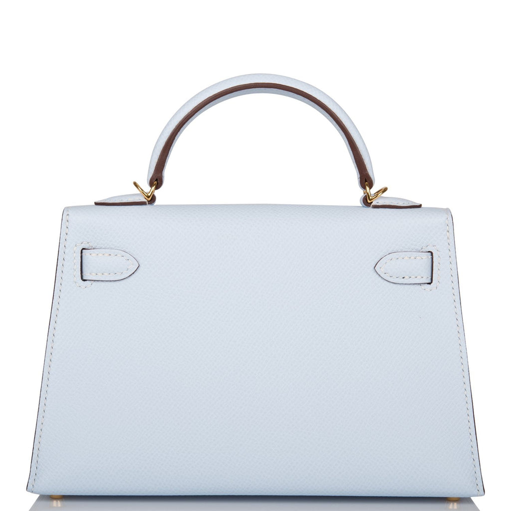 Hermès Mini Kelly Special Order Blue Brume, Vert Jade & Gold Epsom PHW Bag