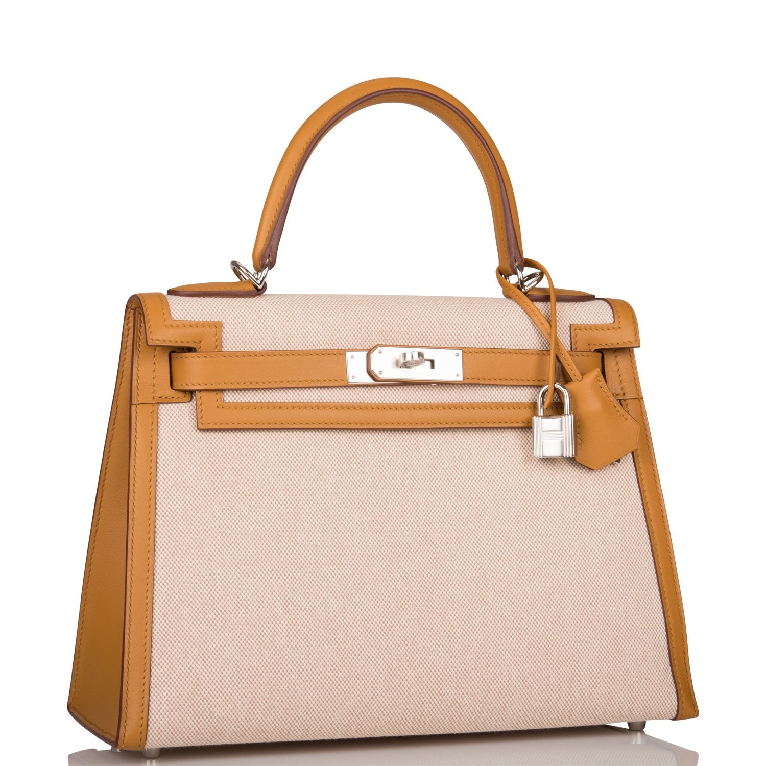 Hermes Kelly Sellier 28 Sesame Toile and Swift Palladium Hardware ...