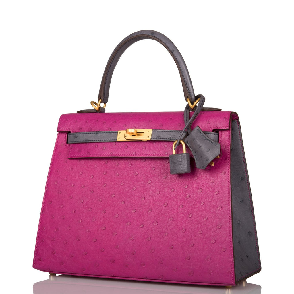 Hermes Special Order (HSS) Kelly Sellier 25 Rose Pourpre and Gris