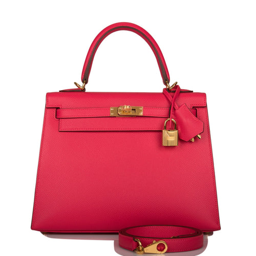 Hermes Rose Extreme Epsom Sellier Kelly 25cm Gold Hardware