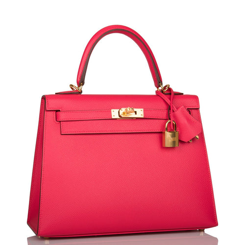 Hermes Rose Extreme Epsom Sellier Kelly 25cm Gold Hardware
