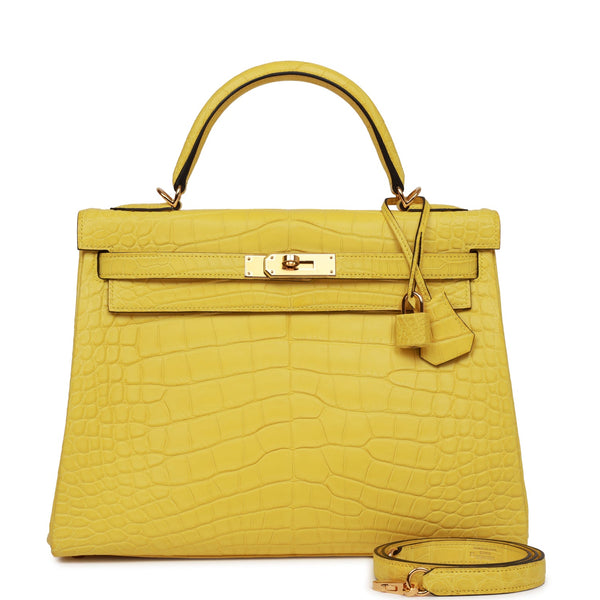 Replica Hermes Kelly Pochette Handmade Bag In Jaune Ambre Ostrich Leather