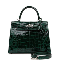 Hermes Kelly 25 Vert Bosphore Alligator Lisse Shiny Gold Hardware - Vendome  Monte Carlo