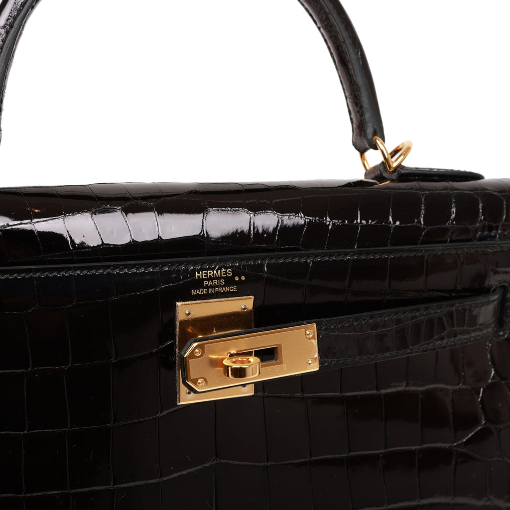 Hermès Kelly 28 Sellier Black Shiny Alligator with Gold Hardware - 202
