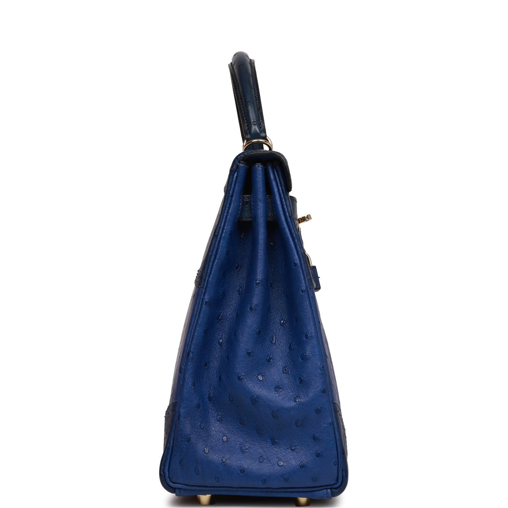 Hermès Kelly 32 Blue Jean Ostrich GHW For Sale at 1stDibs