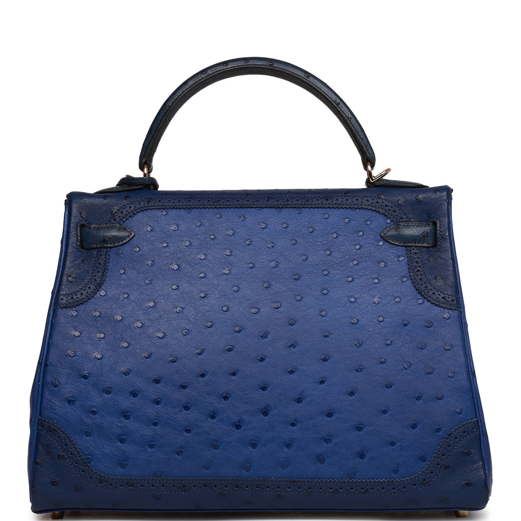 HERMES Kelly 32 Sellier Blue Alligator Crocodile Exotic Top Handle Shoulder  Bag
