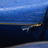 Pre-owned Hermes Ghillies Kelly Retourne 32 Bleu Saphir, Bleu Iris and Bleu de Malte Ostrich Permabrass Hardware