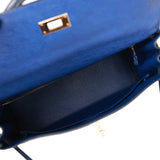 Pre-owned Hermes Ghillies Kelly Retourne 32 Bleu Saphir, Bleu Iris and Bleu de Malte Ostrich Permabrass Hardware