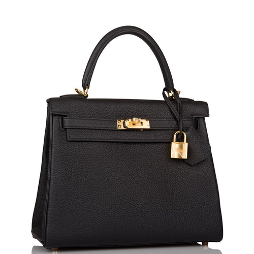Hermes Black Togo Retourne Kelly 25cm Gold Hardware