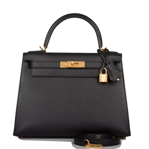 Hermes Kelly Sellier 28 Black Epsom Gold Hardware