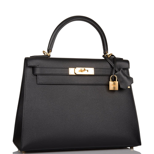 Hermes Kelly Sellier 28 Black Epsom Gold Hardware