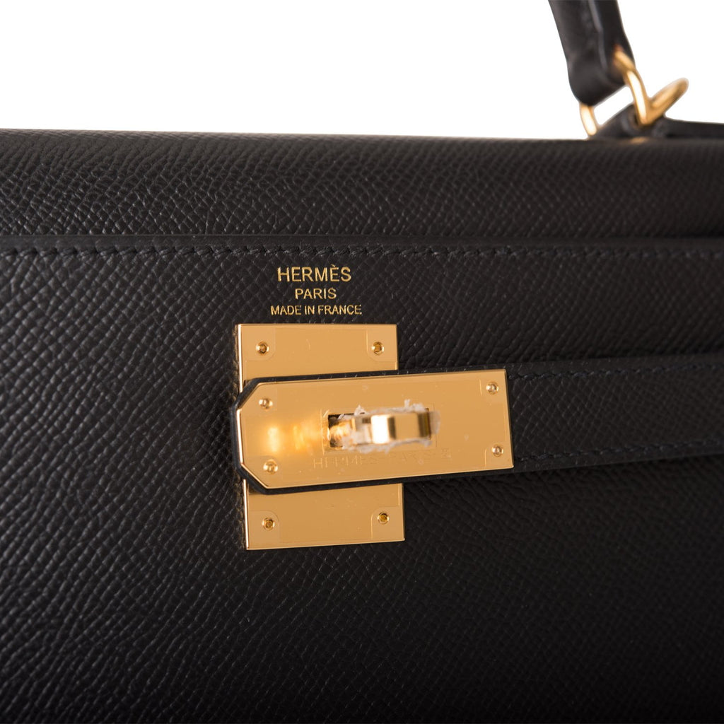 Hermes Kelly Sellier 28 Black Epsom Gold Hardware