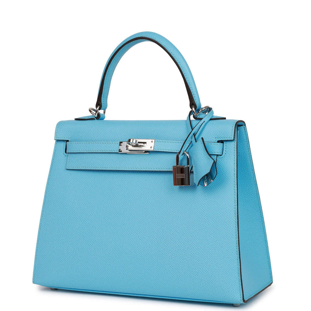 Hermes Kelly Sellier 25 Bag Blue Celeste Palladium Epsom Leather –  Mightychic