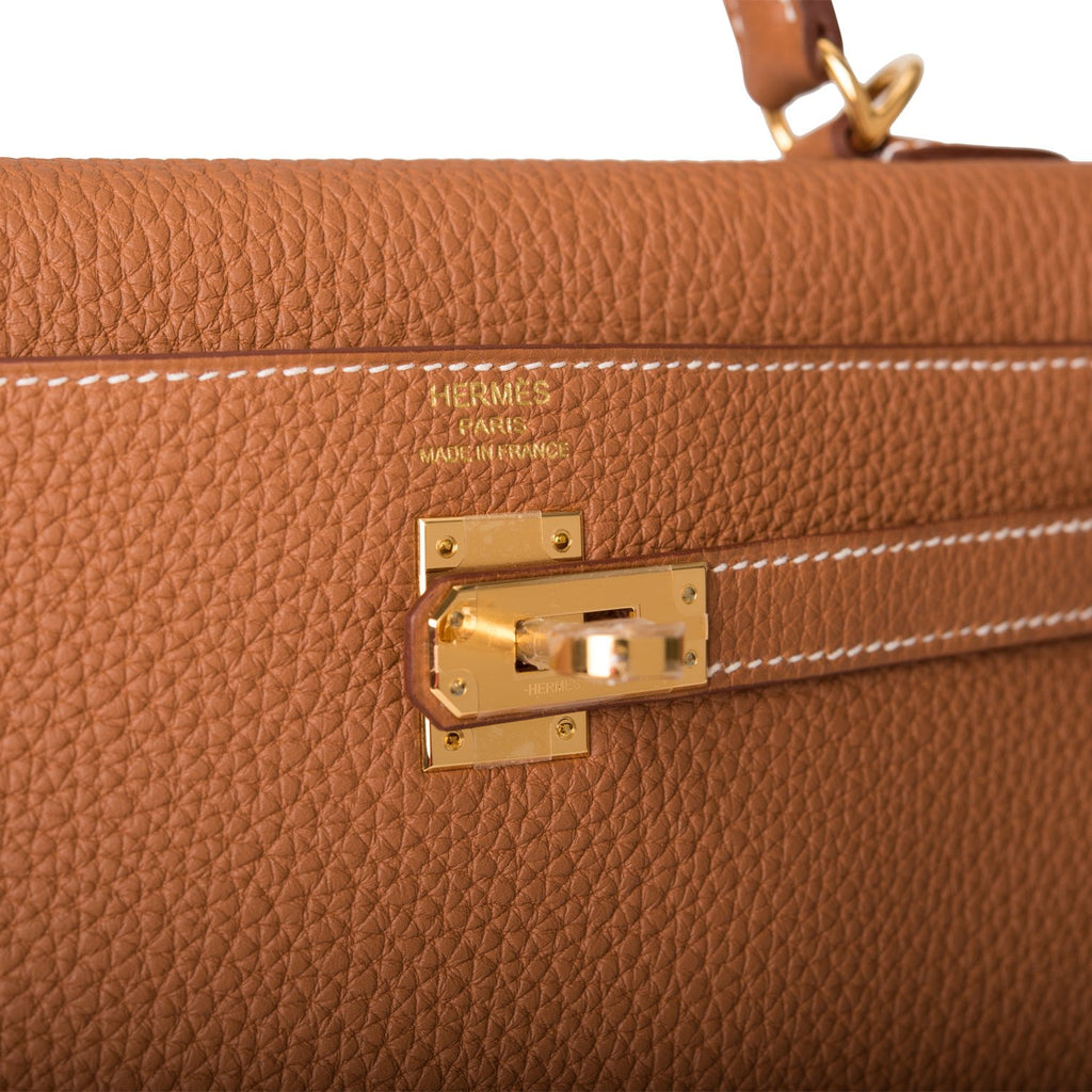 Hermès Kelly 25 Retourne In Gold Togo With Gold Hardware in