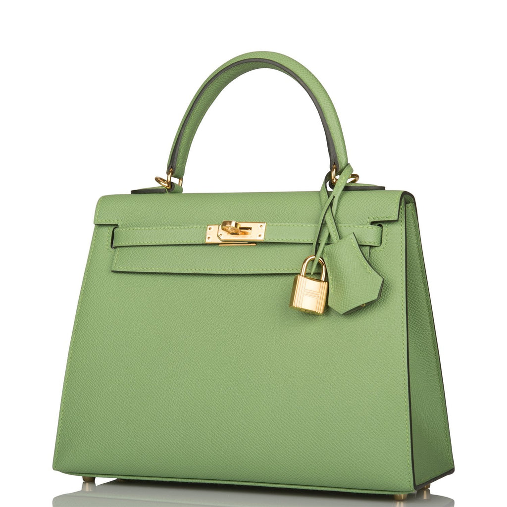 Hermes Kelly 25 Sellier Bag Vert Criquet Epsom Leather with Gold