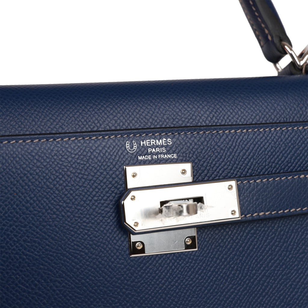 Hermès Kelly 28 Epsom Etoupe / Sesame / Blue Indigo | SACLÀB