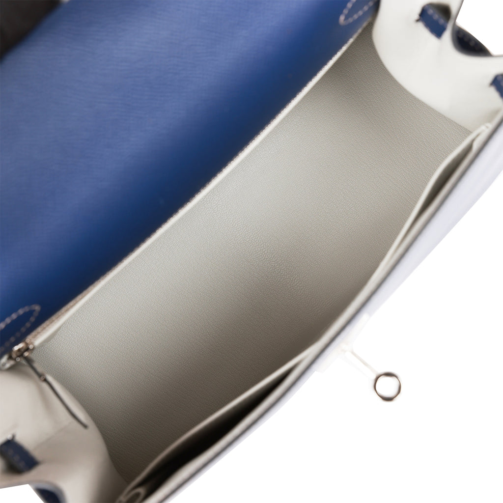 Hermes Special Order (HSS) Kelly Sellier 28 Bleu Indigo Epsom Palladium Hardware