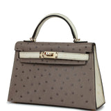 Hermes Special Order (HSS) Kelly Sellier 20 Gris Tourterelle and Beton Ostrich Permabrass Hardware