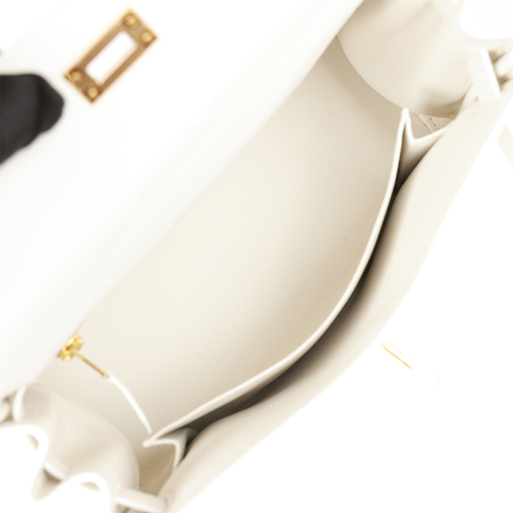 Pre-owned Hermes Kelly Retourne 25 White Swift Gold Hardware