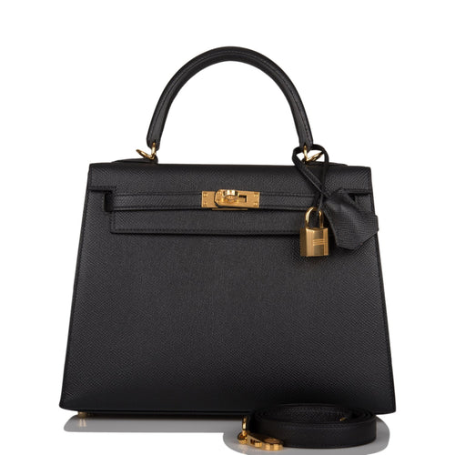 Hermes Black Epsom Sellier Kelly 25cm Gold Hardware