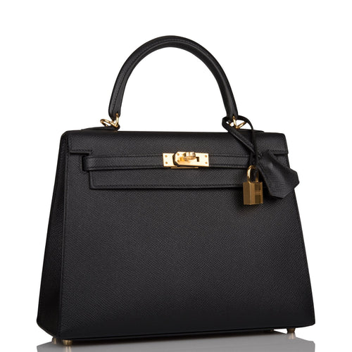 Hermes Black Epsom Sellier Kelly 25cm Gold Hardware
