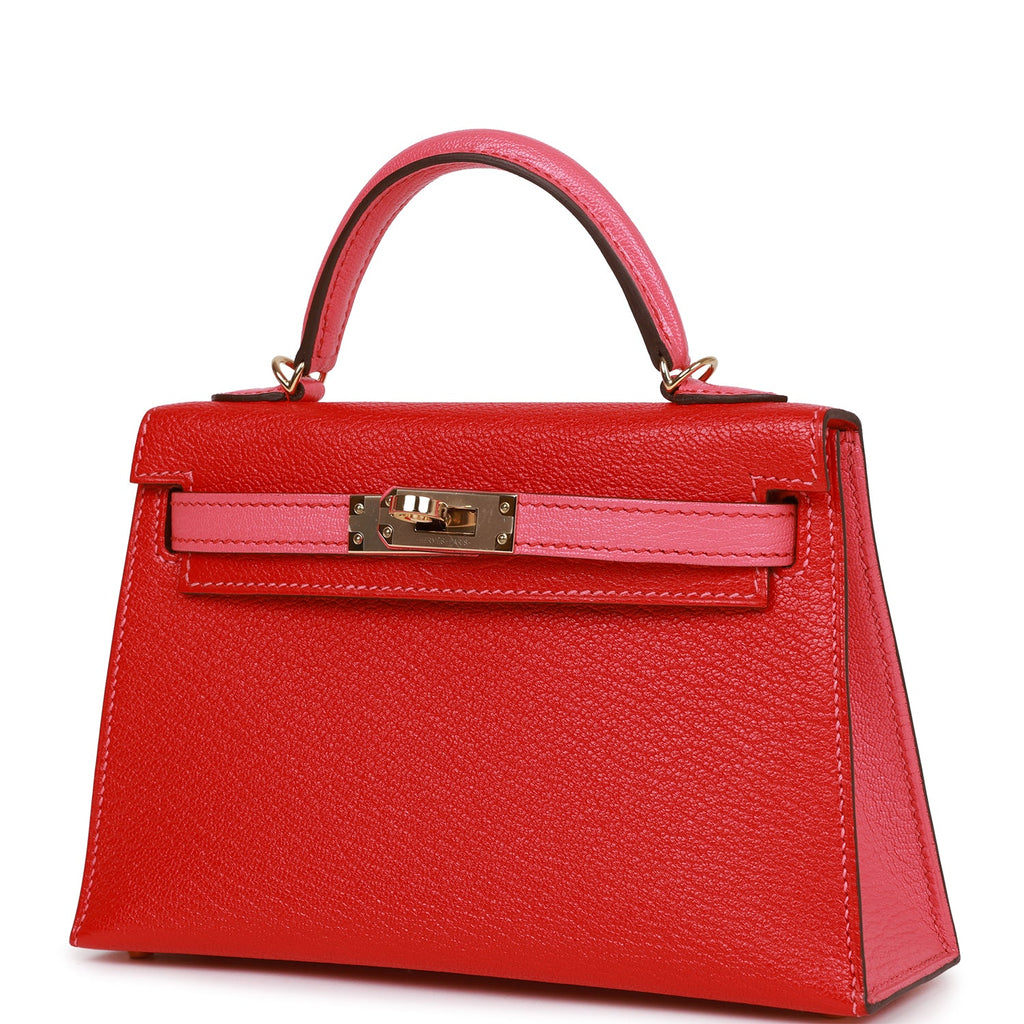 Hermes Special Order (HSS) Kelly Sellier 20 Rouge de Coeur and Rose Lipstick Chevre Permabrass Hardware
