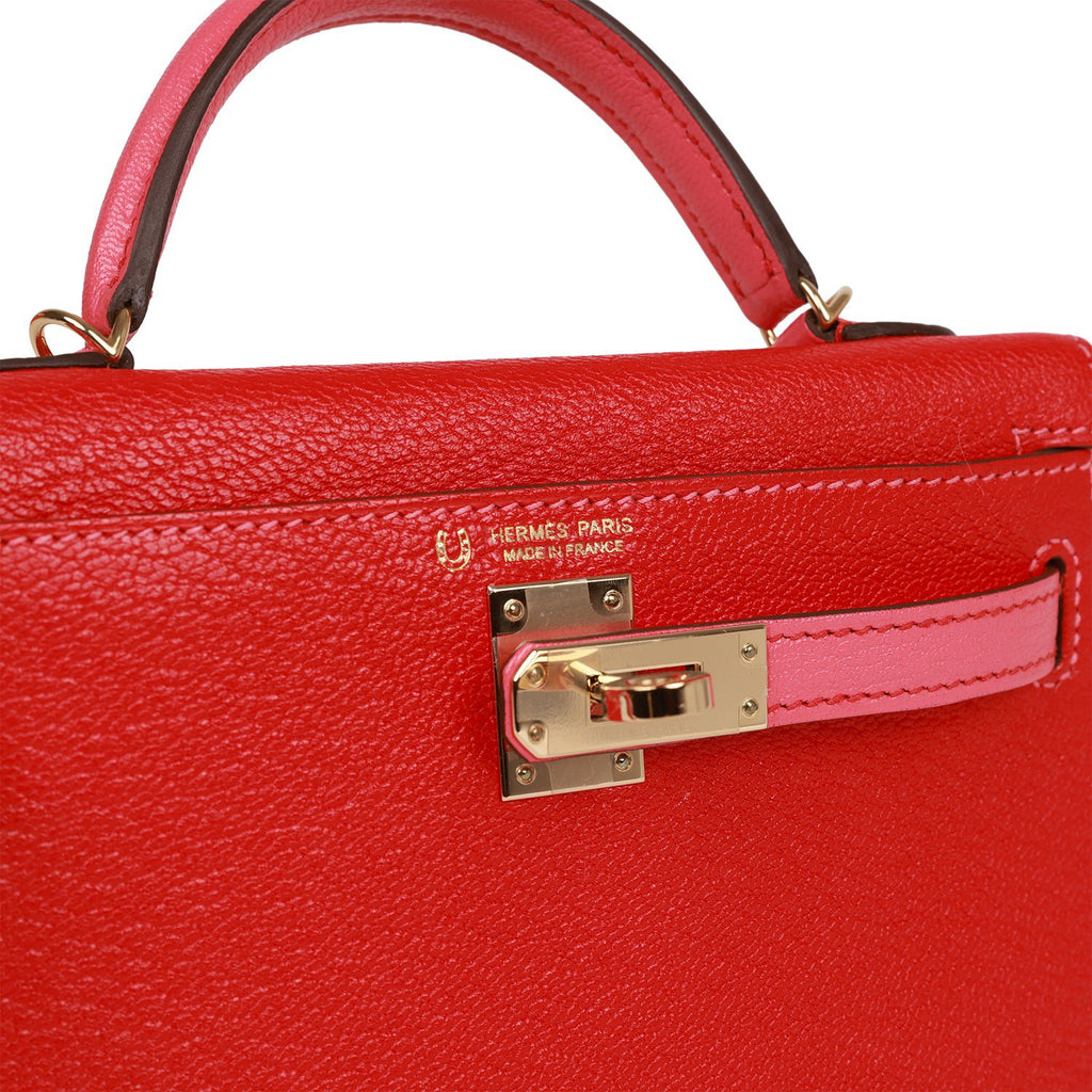 Hermes Special Order (HSS) Kelly Sellier 20 Rouge de Coeur and Rose Lipstick Chevre Permabrass Hardware