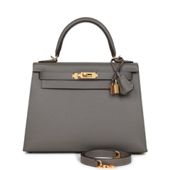 Hermes Kelly Handbag Grey Epsom with Palladium Hardware 28 Gray