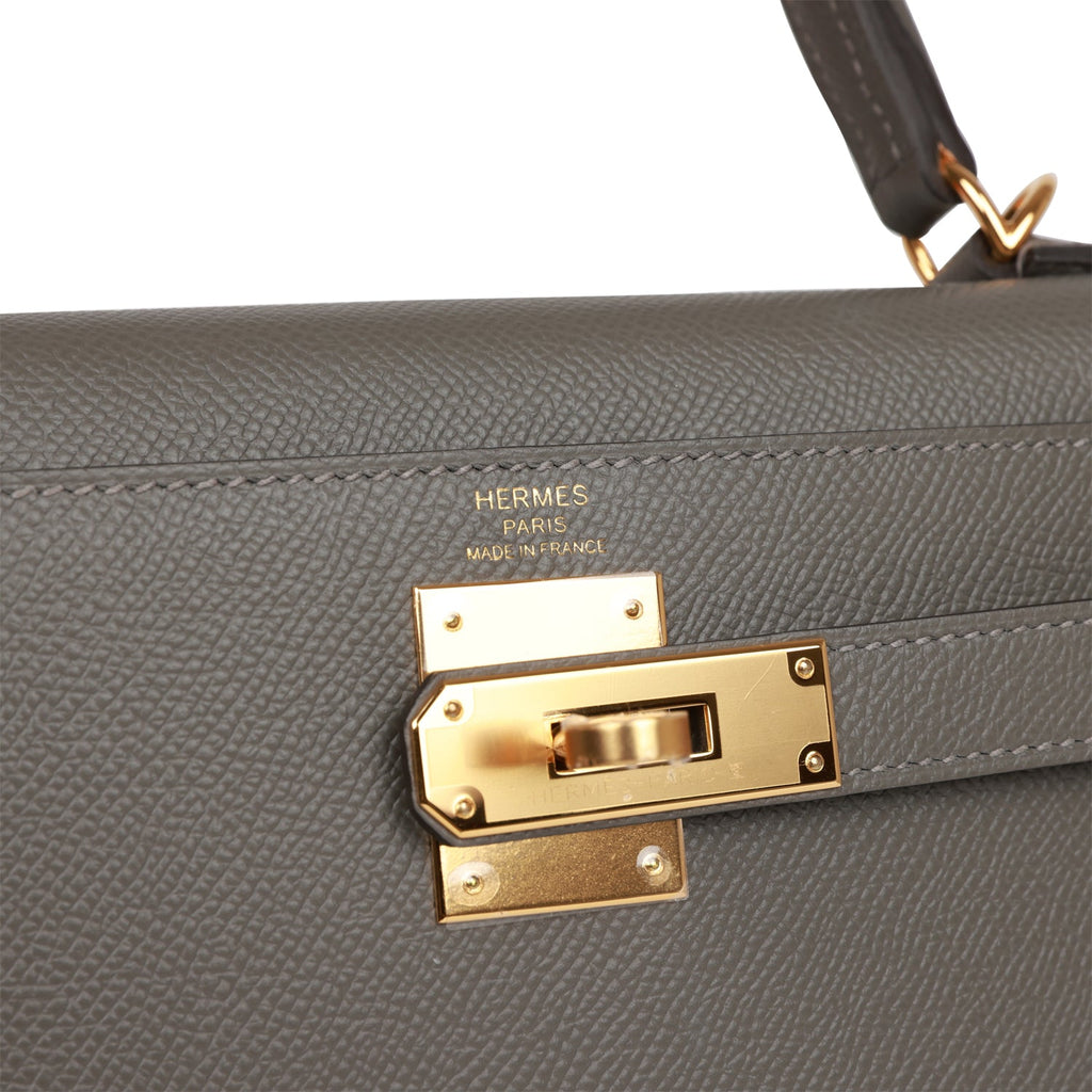 Hermes Kelly Bag Epsom Leather Gold Hardware In Grey