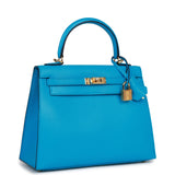 Hermes Kelly Sellier 25 Bleu Frida Chevre Gold Hardware