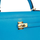 Hermes Kelly Sellier 25 Bleu Frida Chevre Gold Hardware