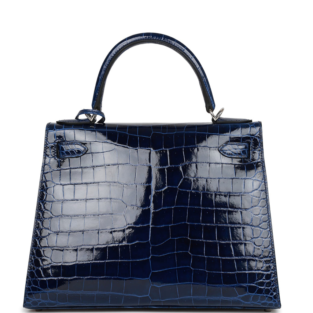 Hermès Kelly 28 Sellier Verso Blue Marine Nilo Crocodile & Rose Schehe