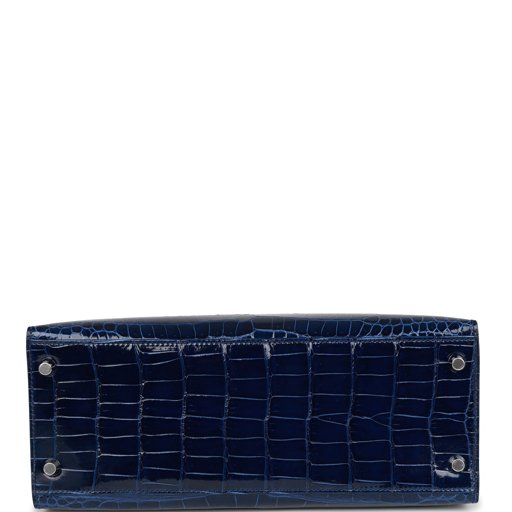 Hermès Kelly 28 Sellier Verso Blue Marine Nilo Crocodile & Rose Schehe