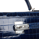 Hermès Kelly 28cm Sellier Crocodile Shiny Nilo D5 Geranuim/7W Bleu