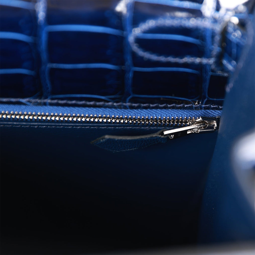 Hermès MiniKelly Pochette Crocodile Shiny Alligator 73 Bleu Sapphire G –  SukiLux