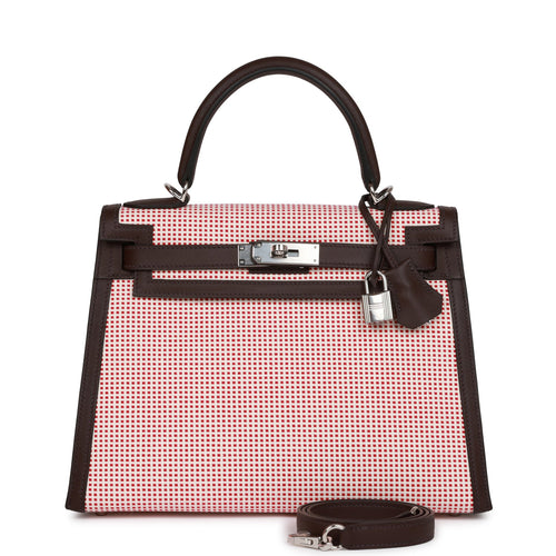 Hermes Quadrille Kelly Sellier 28 Rouge Sellier Toile and Swift Palladium Hardware